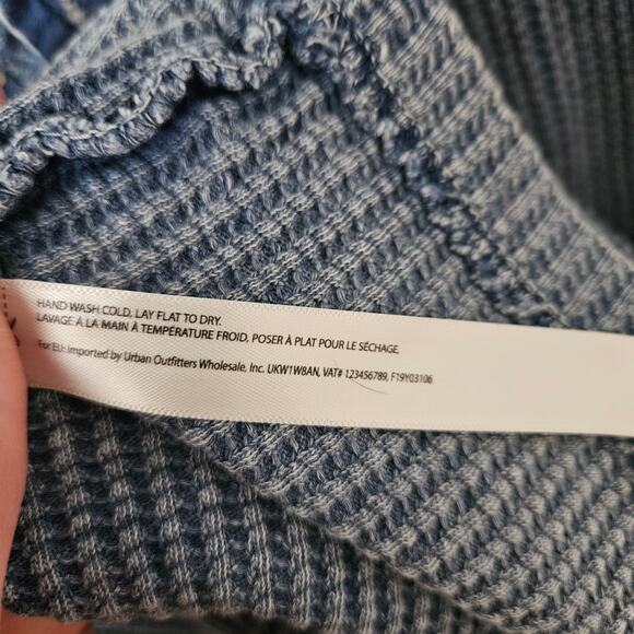 Free People One Jolene Blue Thermal Waffle Knit Tiered Long Sleeve Mini Dress M - Picture 5 of 7